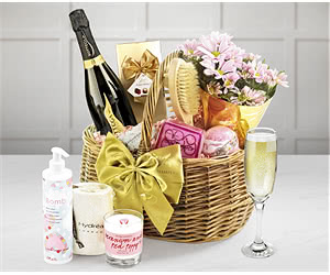 Mother's Day Luxury Floral Pampering Set Gift Basket With Prosecco